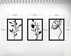 Dekoratif Üçlü Set Metal Duvar Tablosu Gelincik Çiçeği Temalı 42x60cm x 3 ADET - 2
