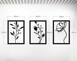 Dekoratif Üçlü Set Metal Duvar Tablosu Gelincik Çiçeği Temalı 42x60cm x 3 ADET - 2