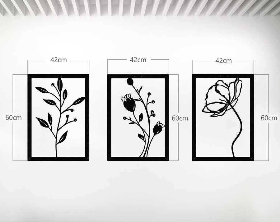 Dekoratif Üçlü Set Metal Duvar Tablosu Gelincik Çiçeği Temalı 42x60cm x 3 ADET - 2
