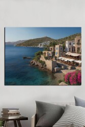 Deniz Beyaz Ev ve Doğa Manzaralı Kanvas Tablo - Markaev