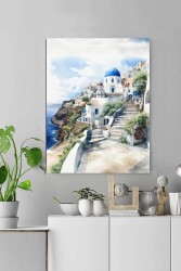 Denize Karşı Santorini Kətan Tablo - Markaev