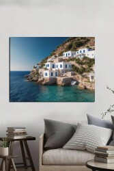 Denize Sıfır Beyaz Ev Manzarası Kətan Tablo - Markaev