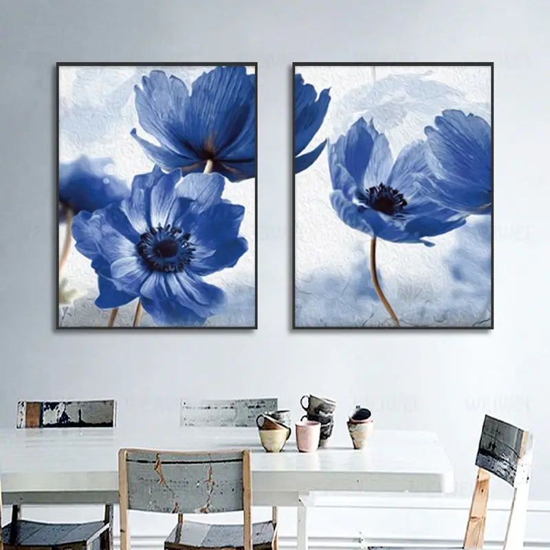 Dijiwork Blue Flowers 2'li Set Kətan Tablo TB1363 - 1