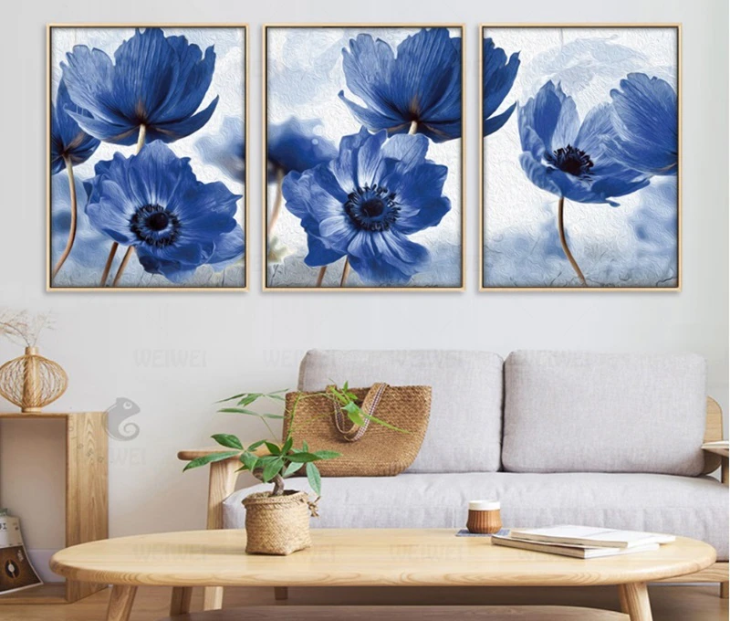 Dijiwork Blue Flowers 3'lü Kətan Tablo Seti TB1363 - 2