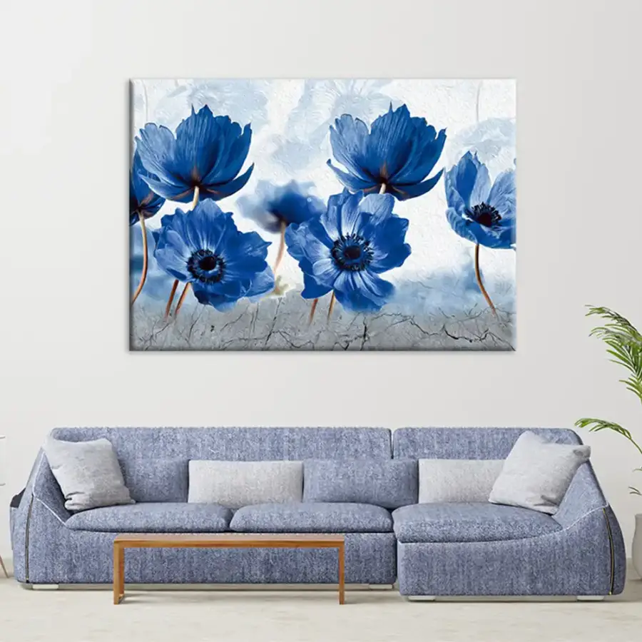 Dijiwork Blue Flowers Kətan Tablo TB1363 - 2