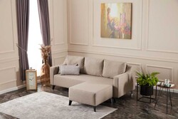 Doğa Yataqlı Açılan Künc Divan Krem - Evdebiz