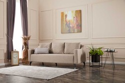 Doğa Yataqlı Açılan Üçyerli Divan Krem - Evdebiz (1)