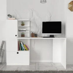 Domingos Kitab Rəfli Çalışma Masası - Ağ 