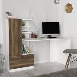 Domingos Kitab Rəfli Çalışma Masası - Ağ/Cəviz - Decoroom Collection (1)