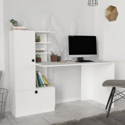 Domingos Kitab Rəfli Çalışma Masası - Ağ - Decoroom Collection (1)