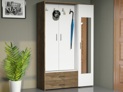 Donals Güzgülü Dəhliz Dolabı - Ağ/Cəviz - Modev