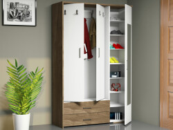 Donals Güzgülü Dəhliz Dolabı - Ağ/Cəviz - Modev (1)