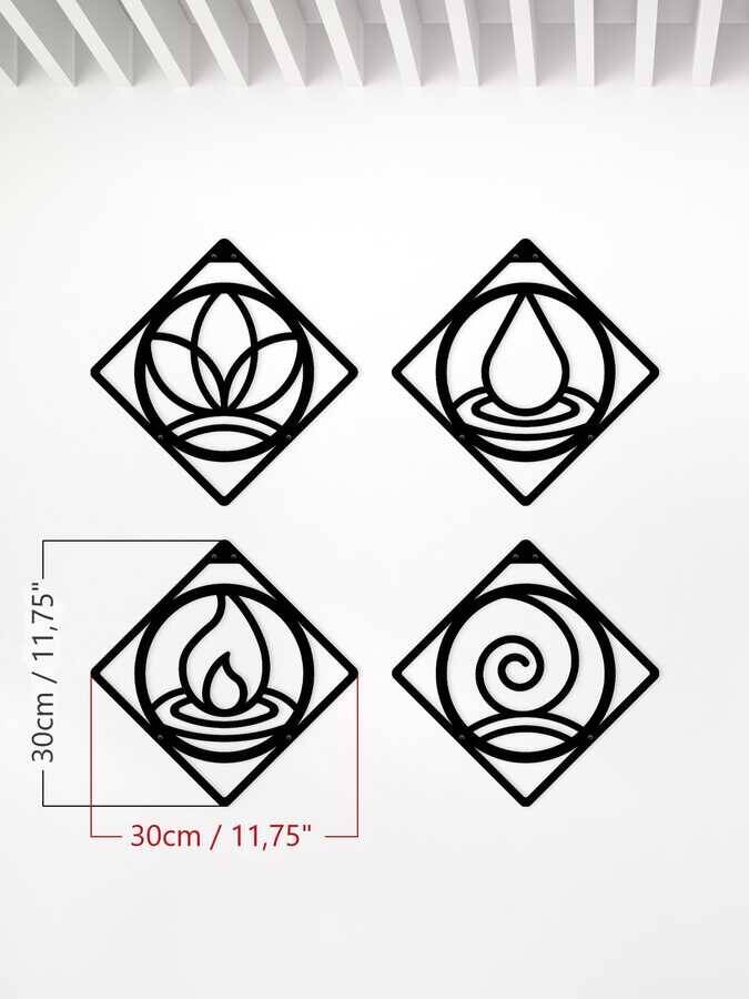 Dört Element Metal Tablo SET 30x30cm x 4 Adet - 2