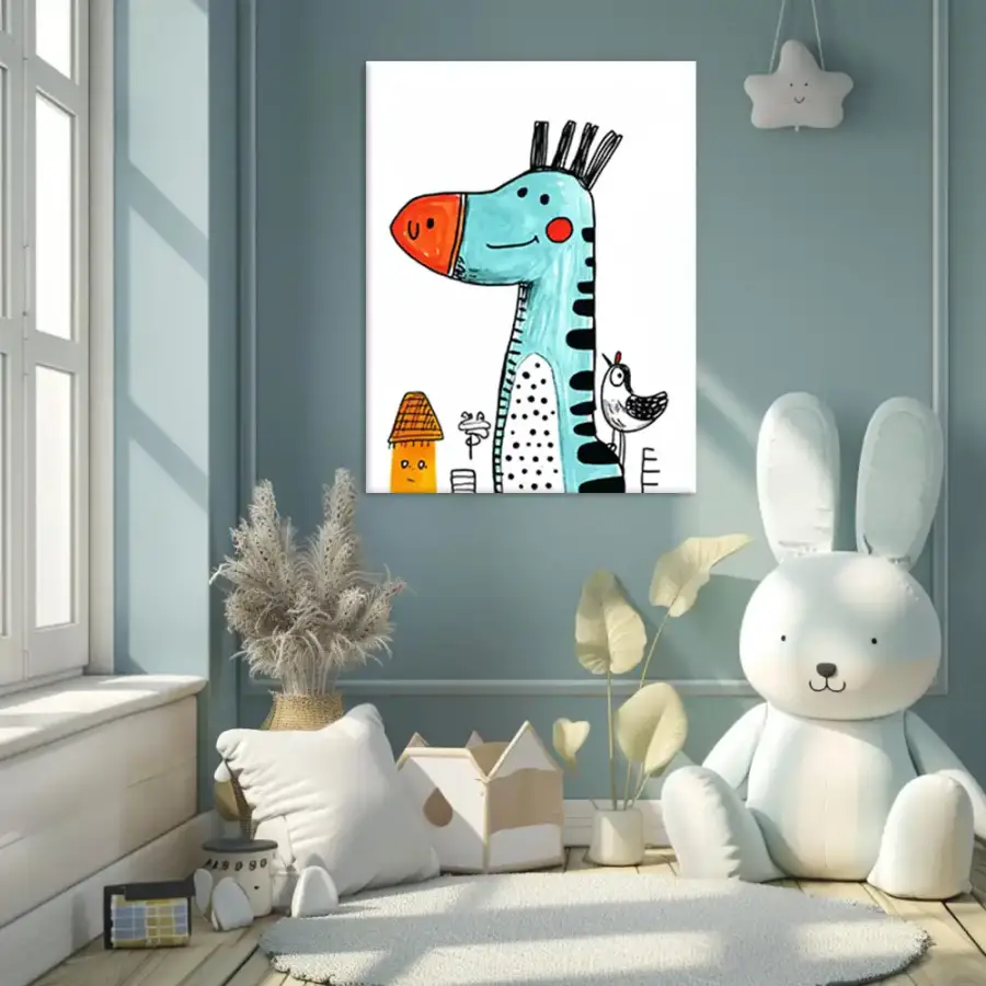 Drawing Giraffe Bird Kətan Tablo TB2093 - 1