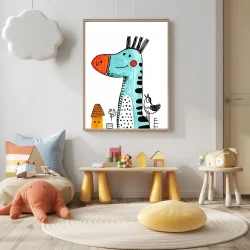 Drawing Giraffe Bird Kətan Tablo TB2093 - 2