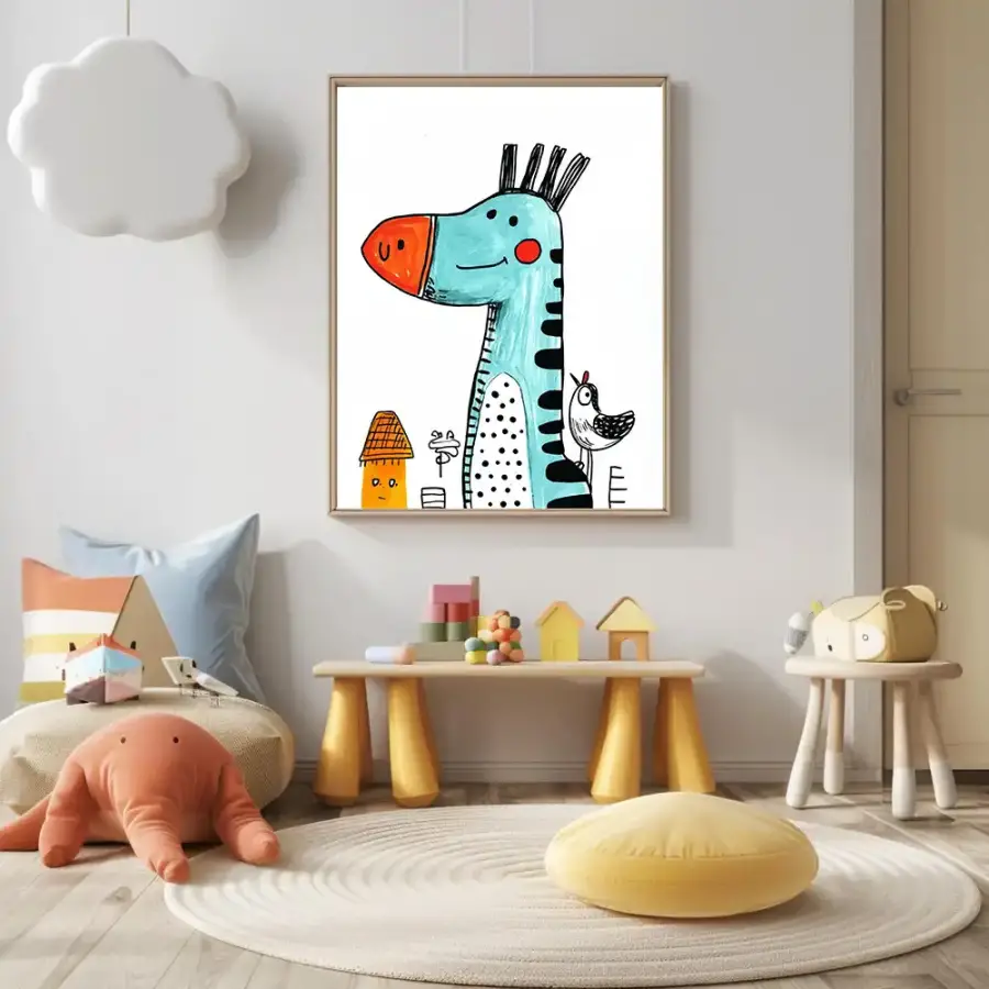 Drawing Giraffe Bird Kətan Tablo TB2093 - 2