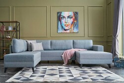 Efsun Panaromik Yataqlı Açılan Künc Divan Serisi Mavi 03 - Evdebiz