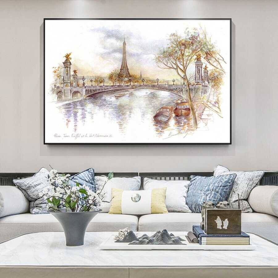 Eiffel Bridge of Paris Kətan Tablo - 1