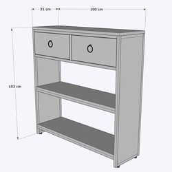 Ekonomik Ferforje 2 Çekmeceli Raflı Dresuar Konsol 100x31x103cm - 3