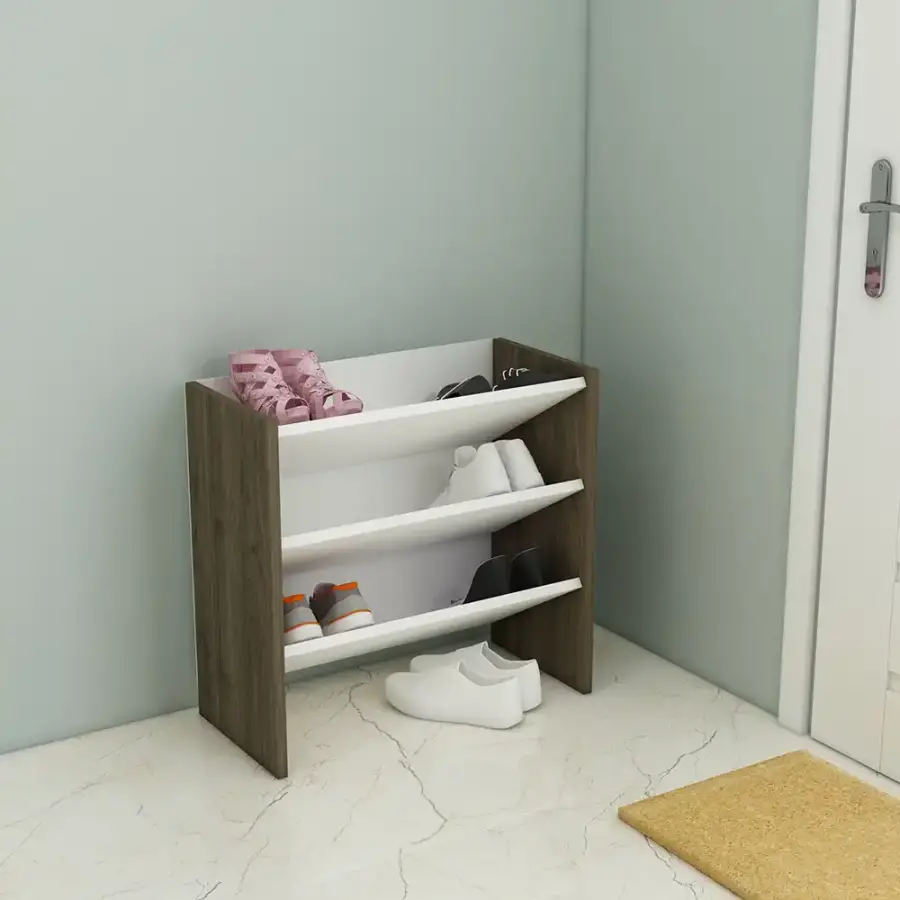 Elarco 2 Yerli Ayaqqabı Dolabı - Ağ/Cəviz - 1