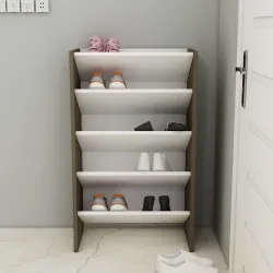 Elarco 4 Yerli Ayaqqabı Dolabı - Cəviz/Ağ - 3