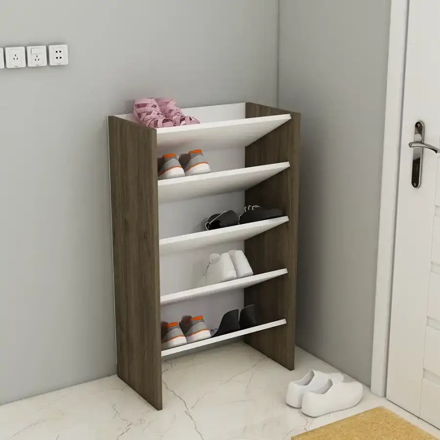 Elarco 4 Yerli Ayaqqabı Dolabı - Cəviz/Ağ - 1