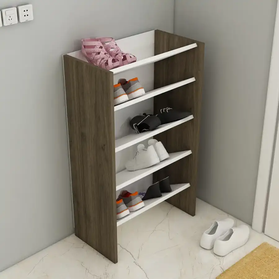 Elarco 4 Yerli Ayaqqabı Dolabı - Cəviz/Ağ - 2