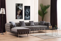 Elegance Piyonlu Dinlenme Künc Divan - Gri - Eymense