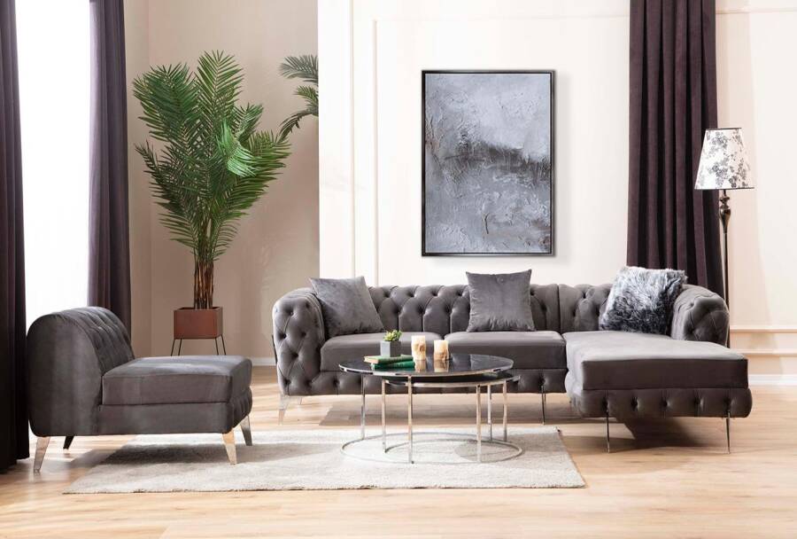 Elegance Piyonlu Dinlenme Künc Divan - Gri - 7
