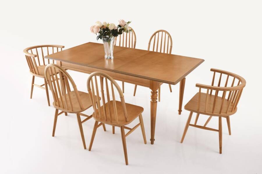 Elegant Ada Ağaç Açılır Yemek Masa 6 Sandalye Takımı 90 x 140 cm - 1