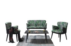 Elfida 3lü Çay Seti Divan Kreslo Dəsti Yeşil-Beyaz-Siyah - Vistaso Concept