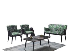 Elfida 3lü Çay Seti Divan Kreslo Dəsti Yeşil-Beyaz-Siyah - Vistaso Concept (1)