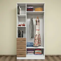 Elita Rəfli 3 Qapılı Dolab - Ağ/Cəviz - Modev (1)