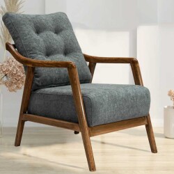 Empoli Tünd Cəviz Ahşap Berjer Kreslo - Tünd Boz - Zemhome