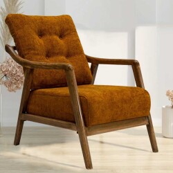 Empoli Tünd Cəviz Ahşap Berjer Kreslo - Xardal - Zemhome