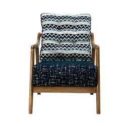 Empoli Tünd Cəviz Ahşap Naxışlı Berjer Kreslo - Mavi - Zemhome (1)