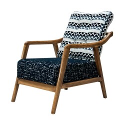 Empoli Tünd Cəviz Ahşap Naxışlı Berjer Kreslo - Mavi - Zemhome