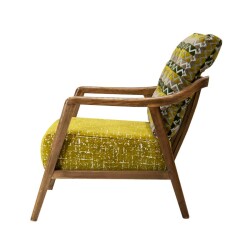 Empoli Tünd Cəviz Ahşap Naxışlı Berjer Kreslo - Sari - Zemhome (1)