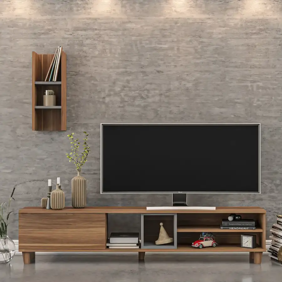 Erica Divar Rəfli Tv Stend - Cəviz/Antrasit - 1