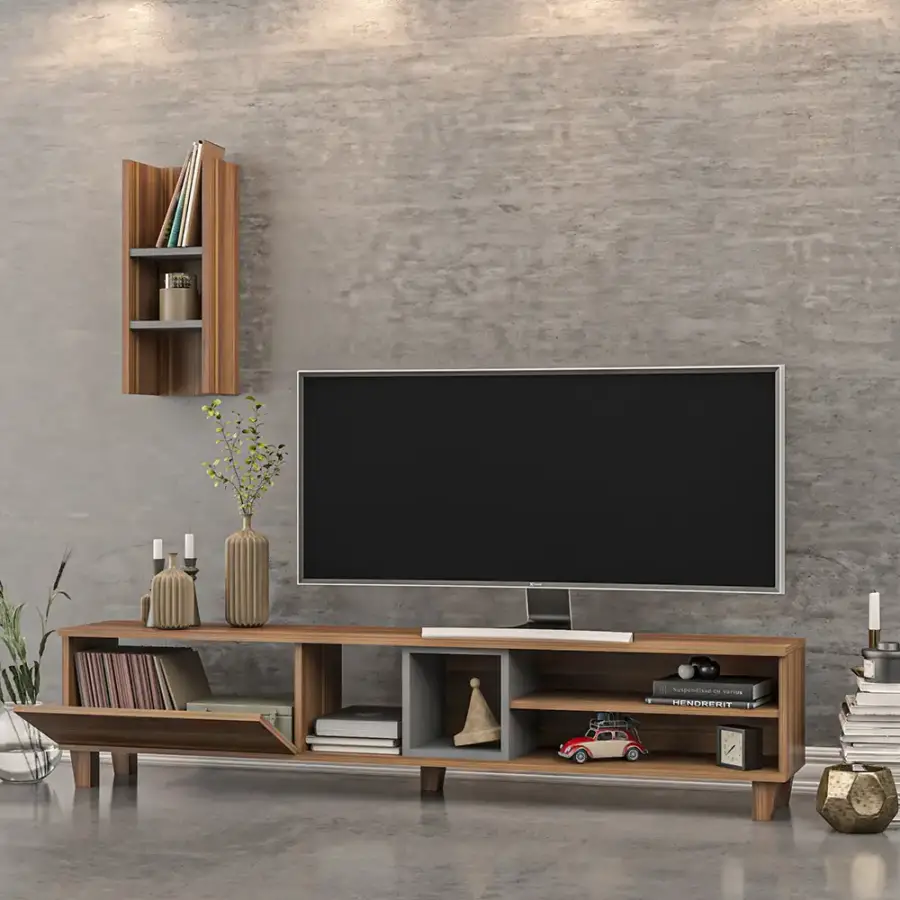 Erica Divar Rəfli Tv Stend - Cəviz/Antrasit - 2