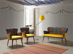 Etnik 3lü Çay Seti Divan Kreslo Dəsti Mavi-Sarı - Vistaso Concept (1)