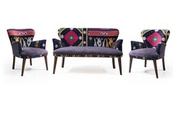 Etnik 3lü Çay Seti Divan Kreslo Dəsti Mor-Pembe - Vistaso Concept