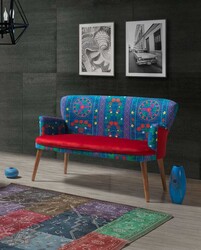 Etnik İki Yerli Divan Mavi-Kırmızı - Vistaso Concept