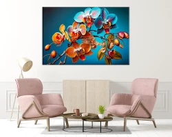 Exotic Blue Orchid Flowers Kətan Tablo TB1963 - 3