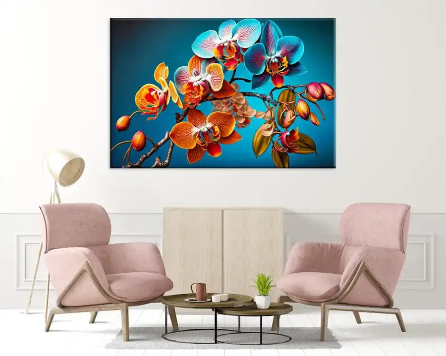 Exotic Blue Orchid Flowers Kətan Tablo TB1963 - 3