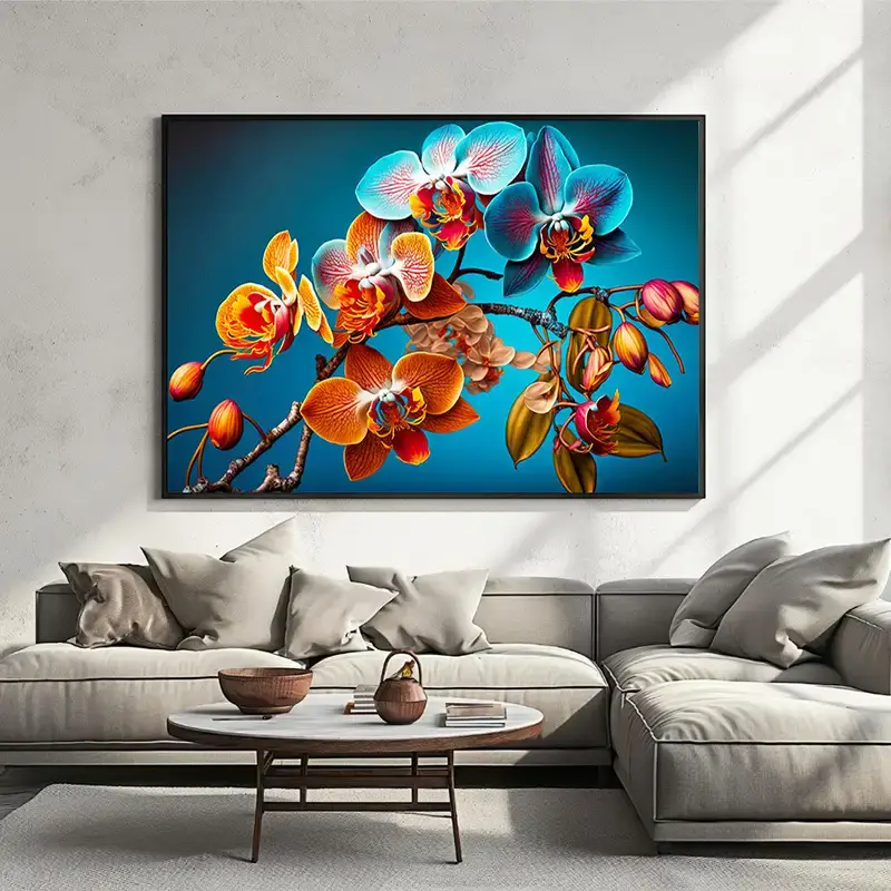 Exotic Blue Orchid Flowers Kətan Tablo TB1963 - 1