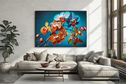 Exotic Blue Orchid Flowers Kətan Tablo TB1963 - 2
