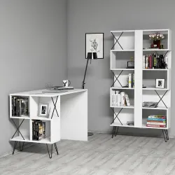 Extra Çalışma Masası və Kitab Rəfi Dəsti - Ağ - 2
