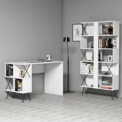 Extra Çalışma Masası və Kitab Rəfi Dəsti - Ağ 