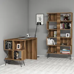 Extra Çalışma Masası və Kitab Rəfi Dəsti - Cəviz - 2